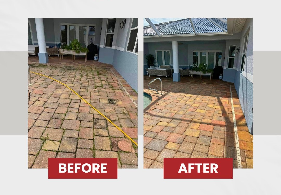 Pressure washing in action