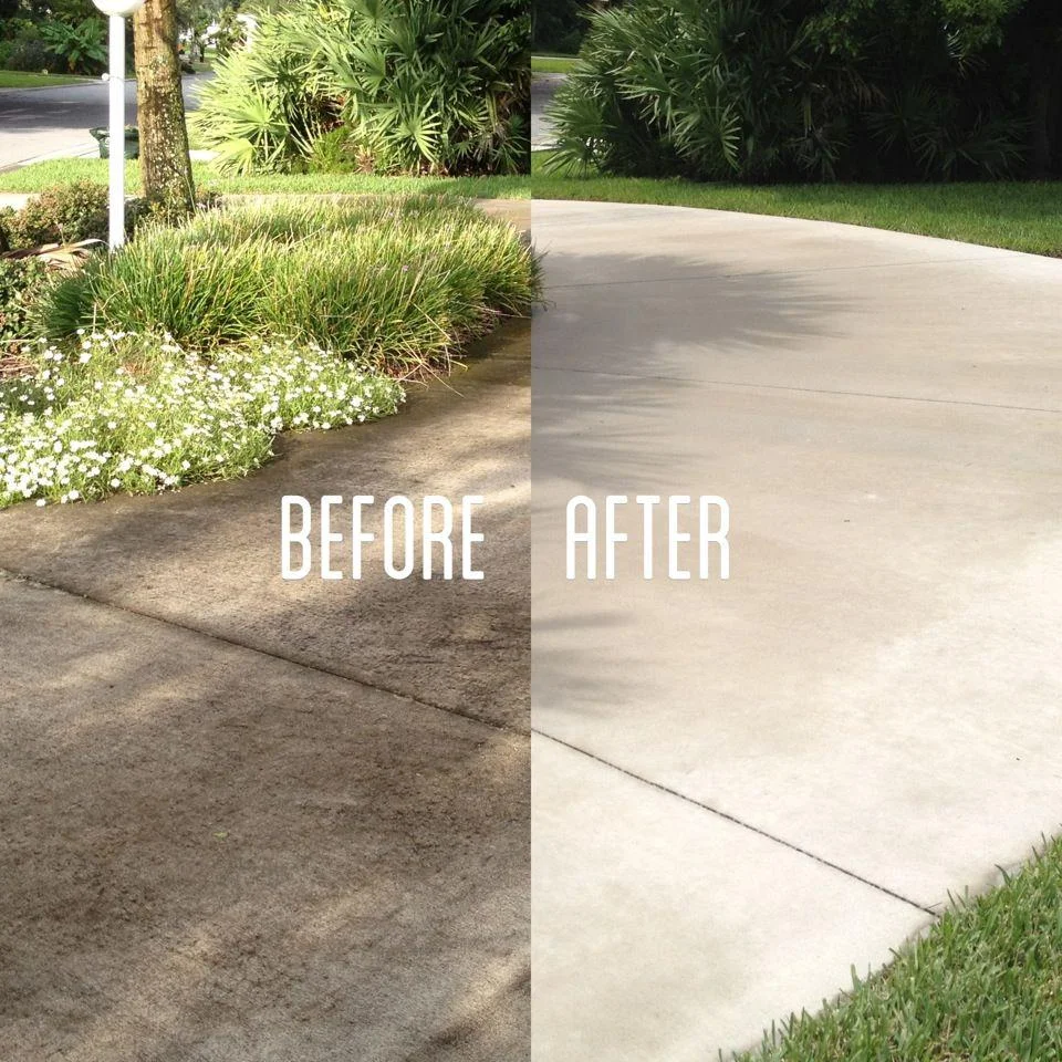 Before and after driveway pressure washing